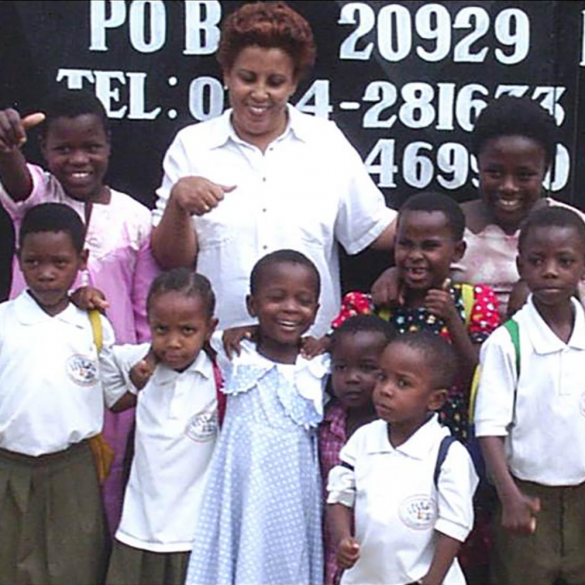 Najma Manji with the first nine children in 2004